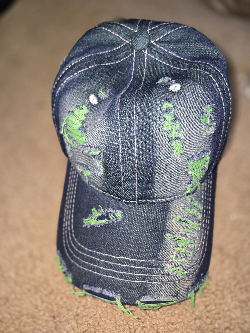 Handcrafted Distressed Baseball Cap Vintage Worn Look Artistic Stitch Detail